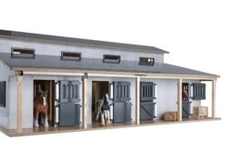 KidsGlobe Manege Paardenstal Met 7 Boxen En Weiland -Speelwereld Winkel 610311 kidsglobe paardenstal manege grey white 3 detail R zijde
