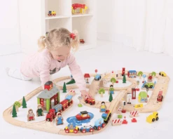 BigJigs BJT032 City Road & Rail Houten Treinbaan -Speelwereld Winkel bigjigs bjt032 city road and rail houten treinbaan 1