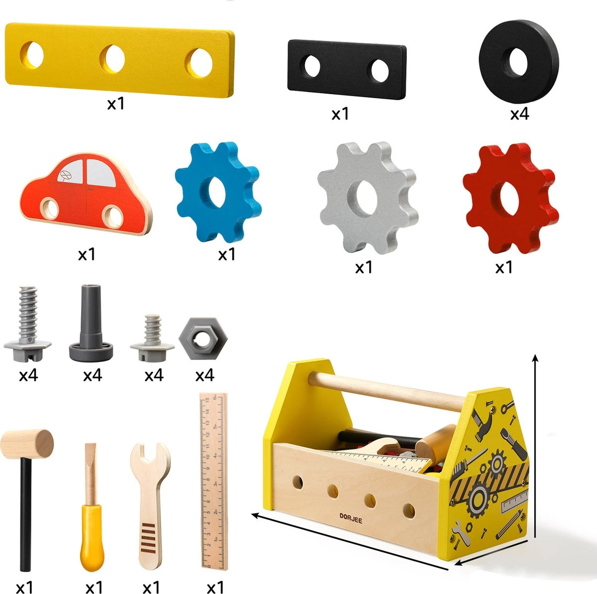 Houten Toolbox Dorjee Houten Speelgoed Gereedschapskist 4 Houten Toolbox Dorjee Houten Speelgoed Gereedschapskist - Afbeelding 2