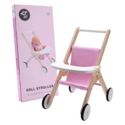 EngelhartPoppenwagen Houtroze Wit Doll Stroller -Speelwereld Winkel engelhart poppenwagen poppenwandelwagen roze wit 604091.jpg 2