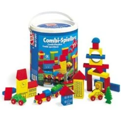 Blokkenset HEROS Combi-speelbox 75-delig -Speelwereld Winkel houten blokken combi in ton heros 27201 1 1