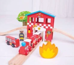 BigJigs BJT037 Fire&Rescue Train Set -Speelwereld Winkel houten treinset bigjigs bjt037 fire rescue train set 39dlg