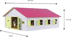 KidsGlobe Paardenstal Met 7 Boxen Pink-White -Speelwereld Winkel kidsglobe paardenstal 7 paardenboxen wit roze 610189 2