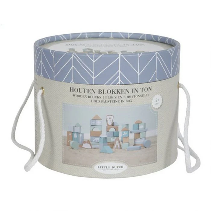 Little Dutch Houten Blokkenton Blauw LittleDutch 4 Little Dutch Houten Blokkenton Blauw LittleDutch - Afbeelding 2