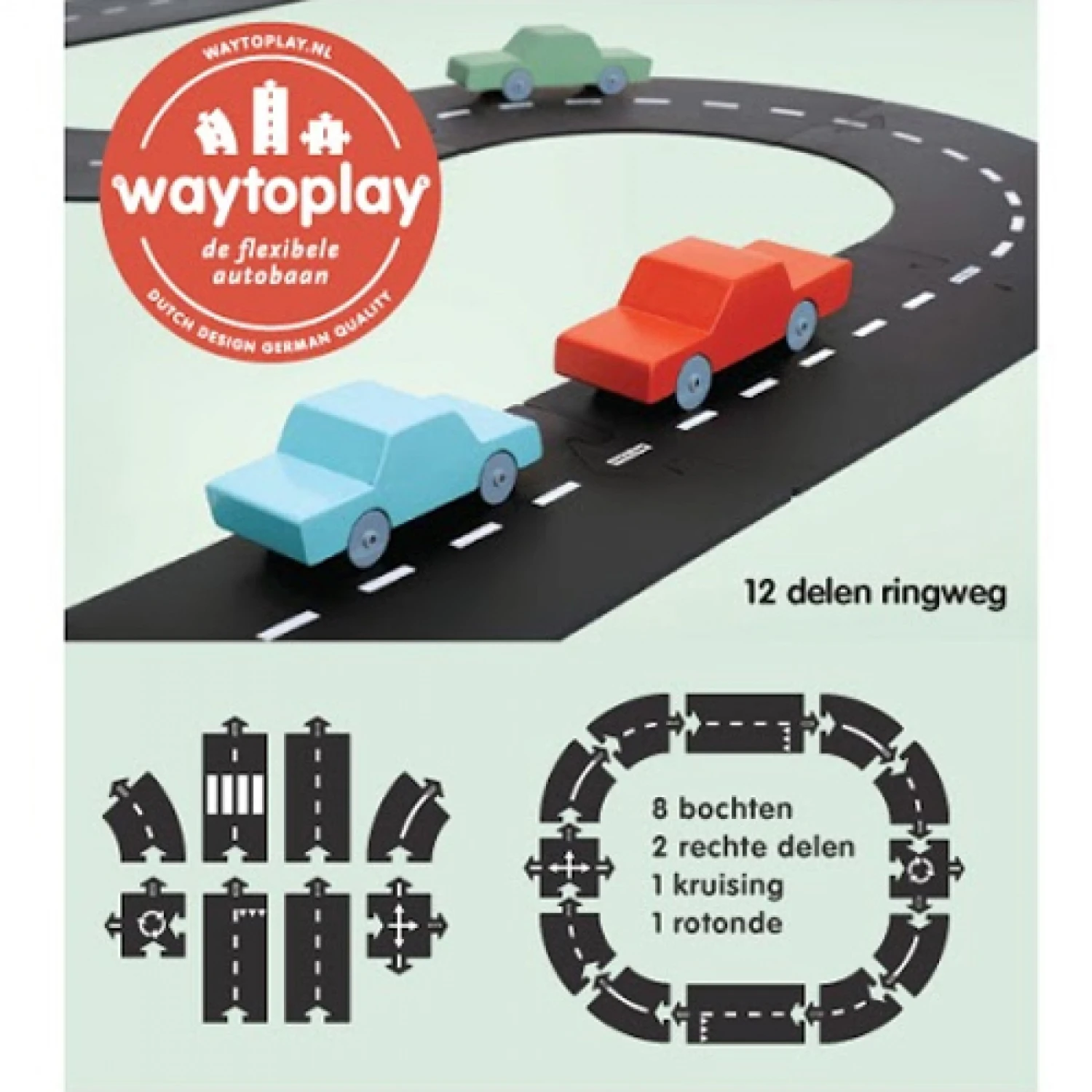 WayToPlay Ringroad Ringweg Rubber Flexibele Autobaan 12-dlg 3 WayToPlay Ringroad Ringweg Rubber Flexibele Autobaan 12-dlg